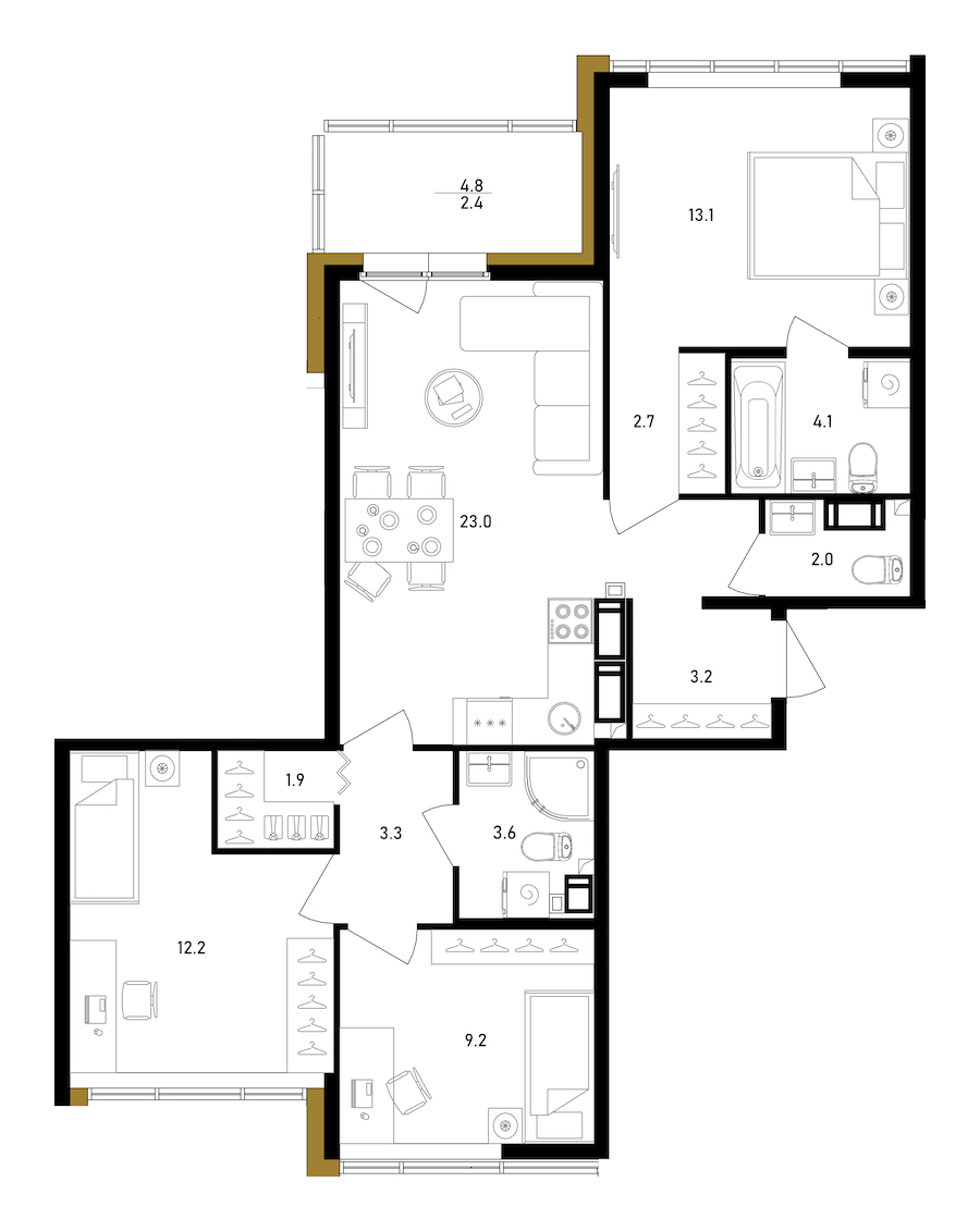 3-комнатная квартира 80.65 м², 11/11 эт., ЖК «Белый Остров»